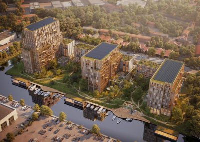 Watergeus, Leiden, Netherlands - Urban 3D aerial rendering of a master plan 01 by RNDR