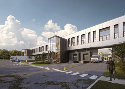 Warehouse design of logistic commercial building, France - exterior retail rendering 08