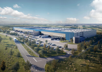 Warehouse design of logistic commercial building, France - exterior retail rendering 09