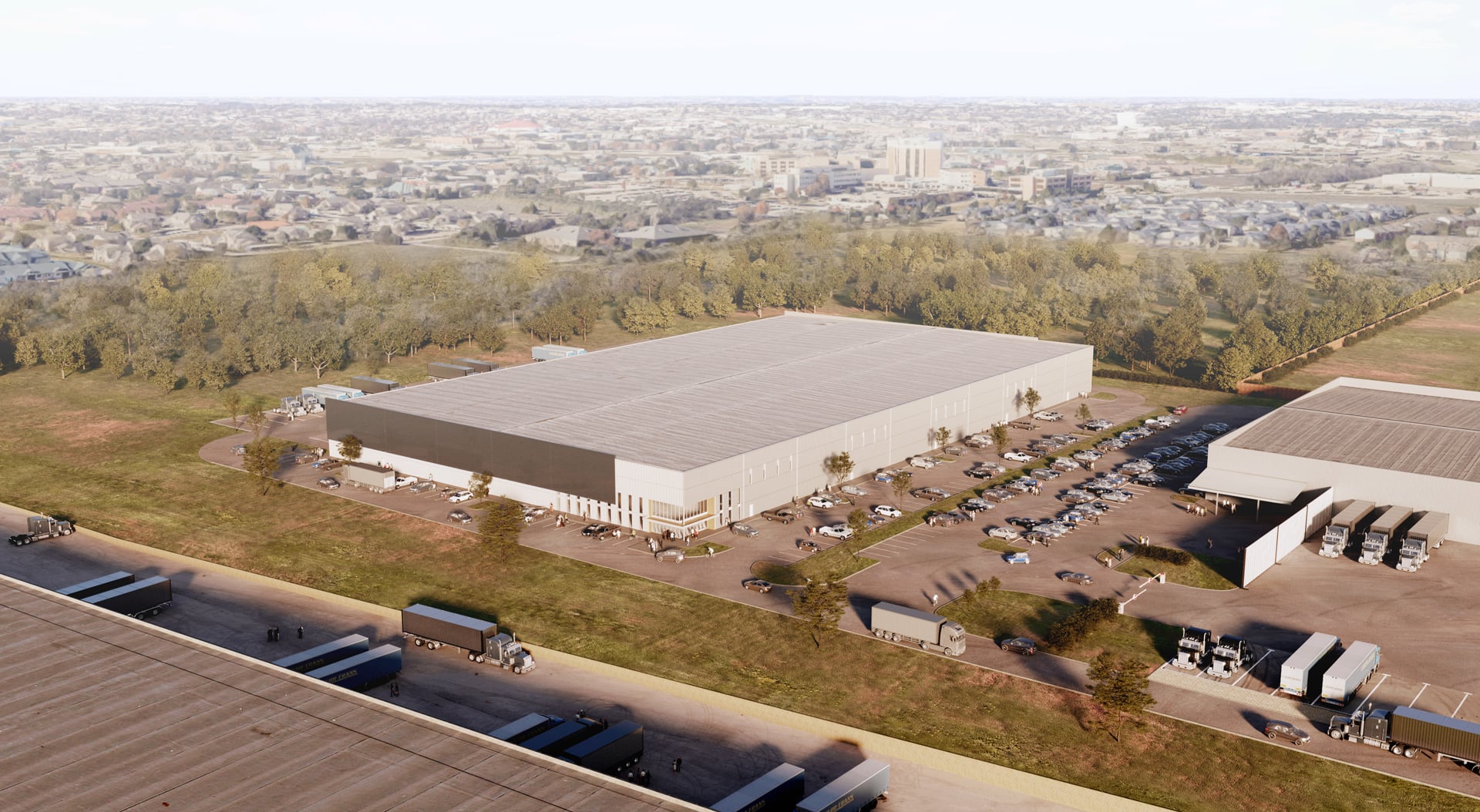 Warehouse design of logistic commercial building, France - exterior retail rendering 10