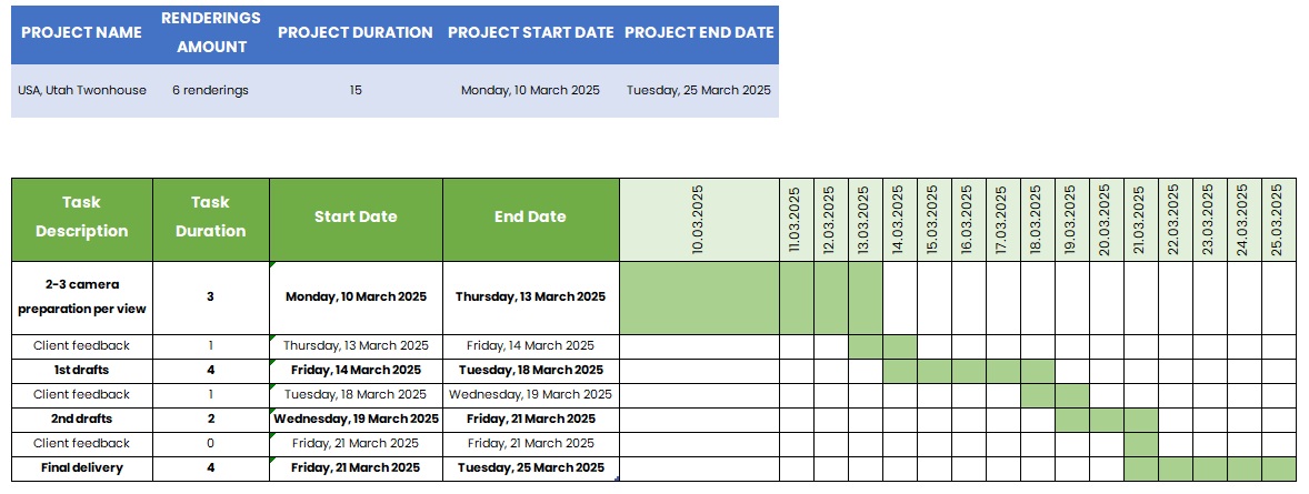 3D Architectural Rendering Workflow Schedule by Render Art Studio